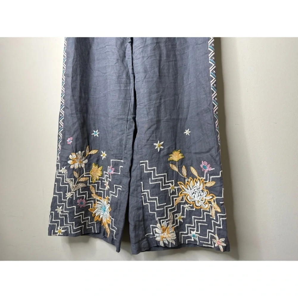 Johnny Was Elia Embroidered Linen Tie Waist Jumpsuit Gray Size Small - Picture 3 of 7